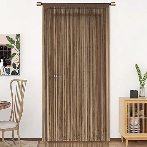 HSYLYM Spaghetti String Curtains for Doorways Privacy Door Frame Tassel Hippy Wall Kitchen Hallway Boho Fringe Curtain Hanging Door Room Dividers Decor 1 Panel（39×79in/100×200cm,Coffee） - color: Coffee, size: 39"W x 79"L (Pack of 1)