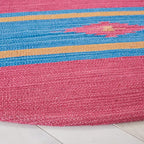 SAFAVIEH Montauk Collection 6' Round Red/Blue MTK551Q Handmade Boho Cotton Entryway Foyer Living Room Bedroom Kitchen Area Rug - size: 6' (Round)