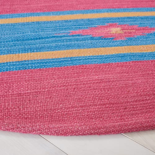 SAFAVIEH Montauk Collection 6' Round Red/Blue MTK551Q Handmade Boho Cotton Entryway Foyer Living Room Bedroom Kitchen Area Rug - size: 6' (Round)