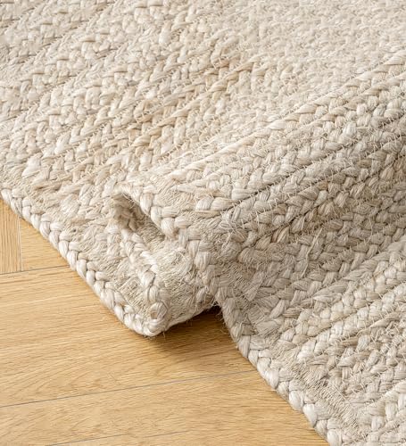 Shatex Jute Rug 6x9ft, Large Chunky Farmhouse Area Rug, Handcrafted Braided Rug, 100% Natural Jute Material, Ideal for Bedroom & Living Room, Off-White - color: Off-white, size: 6' x 9' (Rectangular)