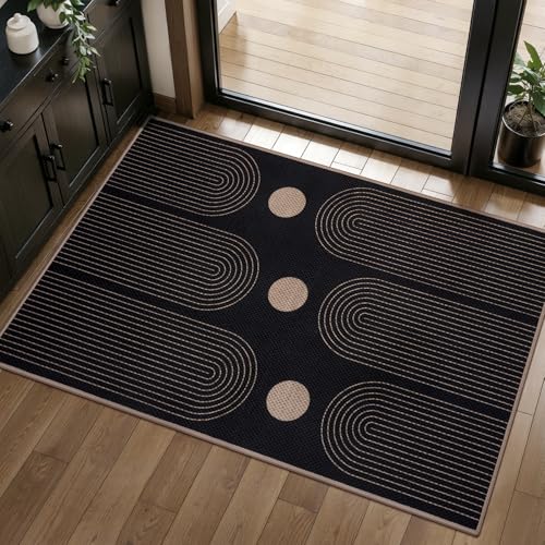 Tangsoo Rainbow Easy Jute 2x3 Outdoor Washable Rug for Entryway,Black Non-Slip Small Area Rug Farmhouse Throw Mats Modern Neutral Indoor Carpet for Entryway Kitchen Foyer Front Porch - color: Black Rainbow-3, size: 2x3ft