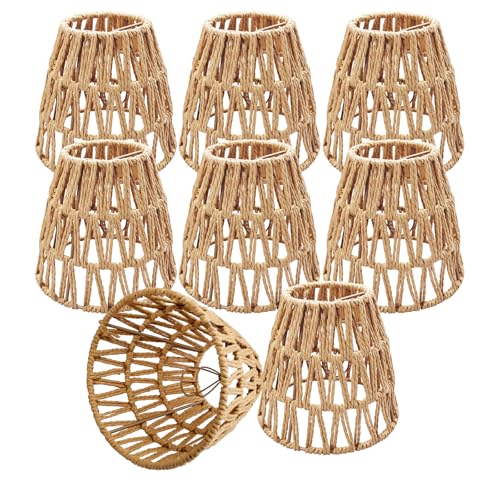 8 Pcs Small Rattan Bell Lamp Shade 5.9 x 5.7 Inch Handwoven Wicker Chandelier Barrel shades Boho Replacement Shades for Pendant, Table, Floor, and Sconce Lamps (Fitter 1.57")