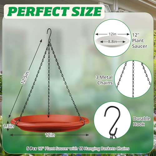 Hanging Planter for Indoor Outdoor Plants, 12" Plant Saucer with Basket Chains, Adjustable Plants Hanger Shelf Decorative Hanging Plant Flower Pot for Window Wall Ceiling Home Decor(5 Pcs,Brick Red) - color: Brick Red