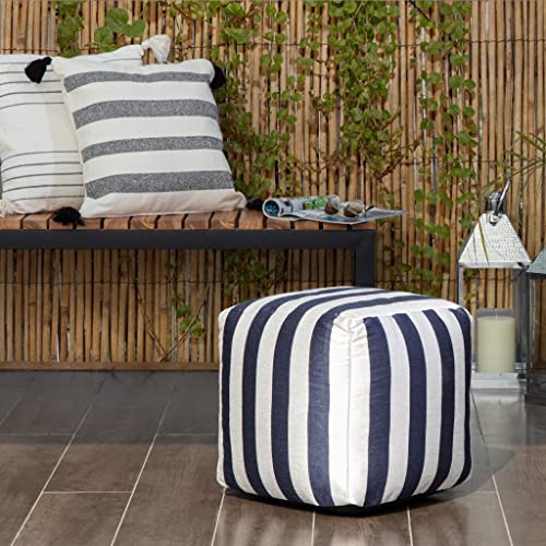 Anji Mountain 100% Handmade & Handcrafted Comfortable Home Décor Outdoor Pouf Ottoman Footrest for Living Room, Bedroom, Nursery, Kidsroom, Patio Furniture - (18" x 18" x 18"- Navy-Ivory) - color: Cape May