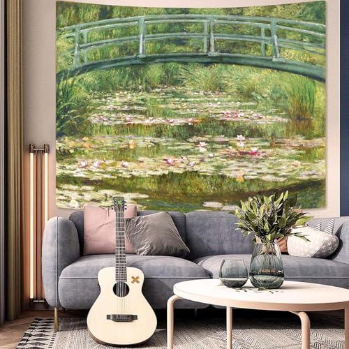 Yeoiat Monet Tapestry Water Lilies Wall Tapestry, Nature Tapestries for Bedroom Art Tapestries Wall Hanging for Bedroom Living Room 36"x48" - color: Green Yellow, size: 48"L x 36"W