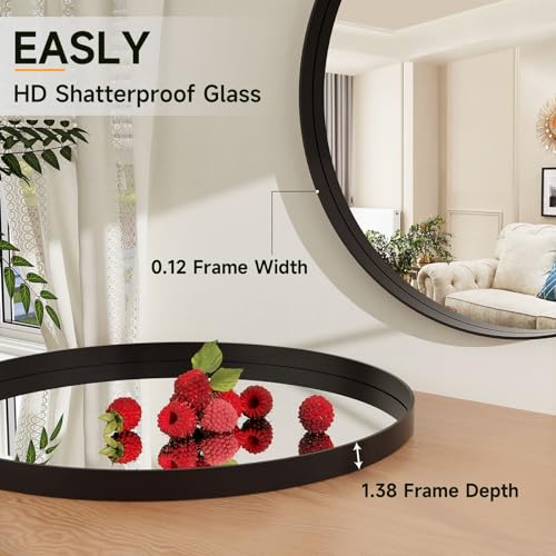 30 Inch Round Bathroom Mirror - Wall Mounted Circle Mirror with Metal Frame, Modern Mirror Suitable for Bathroom, Vanity, Entryway, Living Room, Wall Decor,Black - color: Black, size: 30"L x 30"W
