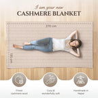 Cashmere Blanket – Hand Woven 100% Pure Wool Throw Blanket, 135 x 270 cm – Herringbone Pattern Cozy, and Soft Blanket for Bed, Sofa, or Couch - Made in Nepal - color: Grey Brown