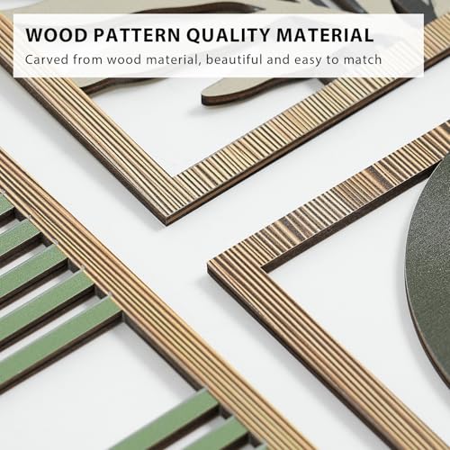 VIYYIEA Boho Solid Wood Carved Wall Art Set of 3, Geometric Minimalist Wooden Home Decor Panels, Handcrafted Solid Wood Wall Hanging for Living Room Bedroom Hallway, 16 x 8 Inch Each (Boho Green) - color: BOHO