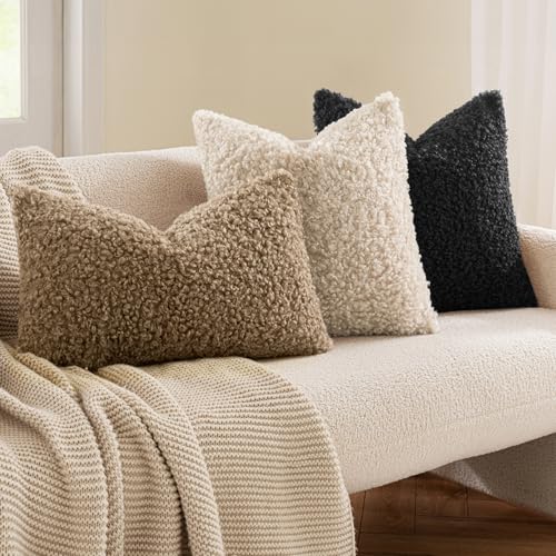 MIULEE Pack of 2 Throw Pillow Covers 18x18 Inch Neutral Black Faux Fur Decorative Sherpa Pillow Covers Fuzzy Accent Soft Sheepskin Fleece Cushion Cases for Boho Home Decor Couch Living Room Bed - color: Black, size: 18" x 18" (Pack of 2)