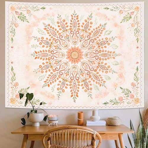 Lunerfex Floral Mandala Tapestry Boho Tapestry for Bedroom Peach Tapestries Wall Hanging Living Room Wall Art and Home Decor 44x60 - color: Orange Yellow, size: 60"L x 44"W