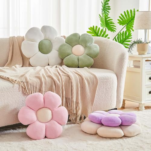Kcvvcr Beige Flower Pillow, 19.6" Cute Flower Shaped Floor Pillow, Aesthetic Floral Plush Daisy Decorative Throw Pillows for Bed Sofa Couch - color: Al-beige, size: 19.6 Inch