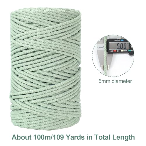 HOMEBOBO Macrame Cord 5mm x 109Yards (328Feet)Natural Cotton Macrame Rope - 4 Strands Twisted Macrame Cotton Cord for Wall HangingPlant HangersCraftsGift Wrapping and Wedding DecorationsDark Gray - color: Dark Gray, size: 0.20 in x 109 yd