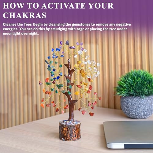 Crocon® 7 Chakra Crystal Tree of Life, Unique Gifts for Women, Meditation, Office Desk Decor, Healing Crystals Tree Gift for Women | House Warming Gift New Home Decoration Present Sister Mom Grandma - color: 001x (7 Chakra Tree)