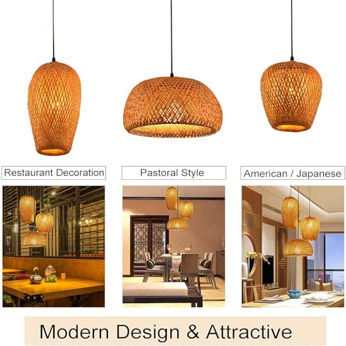 GCQ Bamboo Lantern Pendant Lamp, Retro Japanese Style E27 Chandelier Hanging Light Ceiling Lighting Fixture for Living Room Bedroom Restaurant Cafe Teahouse Bar Dining Room Club