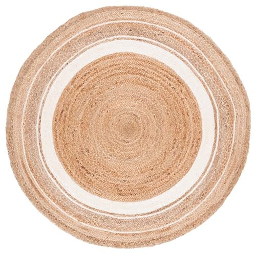 SAFAVIEH Natural Fiber Collection Area Rug - 5' Round, Natural & Ivory, Flat Weave Farmhouse Border Jute Design, Ideal for High Traffic Areas in Living Room, Bedroom (NF812A) - size: 5' (Round)