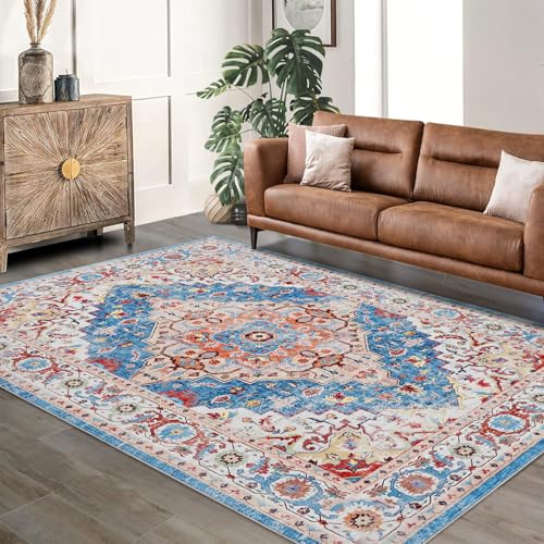 GarveeHome Boho Area Rugs for Living Room Large Machine Washable Stain Resistant Non-Slip Rugs for Bedroom, Entryway Kitchen Playroom Nursery Office, Ultra Soft Vintage Carpet - color: Mutilcor, size: 1'7" x 1'7" (Square)