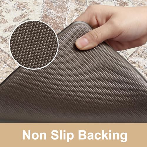 KIMODE Farmhouse Kitchen Mats Cushioned Anti Fatigue Khaki Kitchen Rugs Sets of 2, Non Slip Waterproof Kitchen Floor Mats, Ergonomic MemoryFoam Standing Mat for Laundry Room Decor, Office, Sink, Desk - color: Light Khaki, size: 17.3" x 47 "+ 17.3" x 29 "-