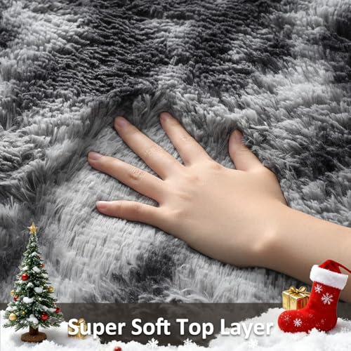 Ophanie Tie-Dyed Black&Grey Area Rugs for Bedroom Living Room, Fluffy Shag Fuzzy Carpet, Plush Shaggy Rug, 4x6 Indoor Carpet for Kids Boys Dorm Home Decor Aesthetic, Nursery - color: Tie-dyed Black & Grey, size: 4' x 6' (Rectangular)
