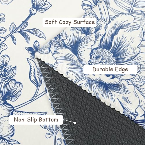 Spring Summer Blue Floral Bird Rug 2x3 Chinoiserie Vintage Flower Decorative Indoor Outdoor Doormat Small Non-Slip Low Pile Front Door Mat Area Rugs for Living Room Bedroom Home Decor - color: Chinoiserie Blue Flower