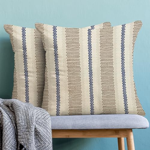 Boho Pillow Covers 16x16 Set of 2 Blue Brown Strips Throw Pillow Covers Outdoor Decoration Modern Abstract Decorative Pillowcase Farmhouse Linen Cushion Case for Home Sofa Couch - color: Boho-sage Blue-brown, size: 16" x 16" (Pack of 2)