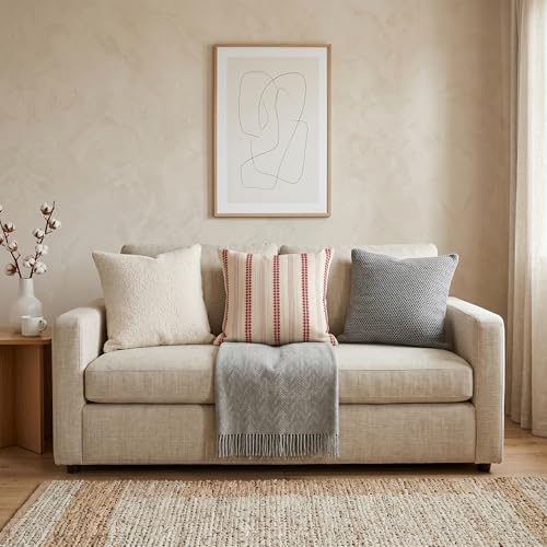 SanVia Cotton Throw Pillow Covers 20x20 – Handwoven Jacquard Texture, Fade-Resistant, No Pilling – Hidden Zipper, Decorative Cushion Cover for Sofa, Couch, Bed – Insert Not Included (Striped, White) - color: Winterberry, size: 20" x 20"