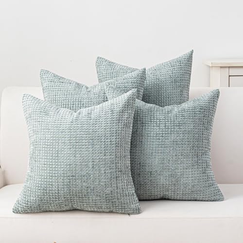Pack of 4 Throw Pillow Covers 20x20 inch Aquamarine Boho Cushion Covers Decorative Farmhouse Pillow Covers for Couch Bed Sofa Living Room Home Decor Soft Square Pillowcase - color: Aquamarine, size: 20" x 20" (Pack of 4)