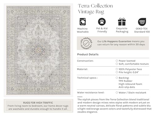 HUGEAR Hallway 2x8 Runner Rugs Machine Washable Rugs Vintage Grey Non-Shedding Low Pile Persia Throw Carpet Non Slip for Living Room Bedroom Dining Room Kitchen Office Home Decor - color: Beige / Grey, size: 2' x 8' (Runner)
