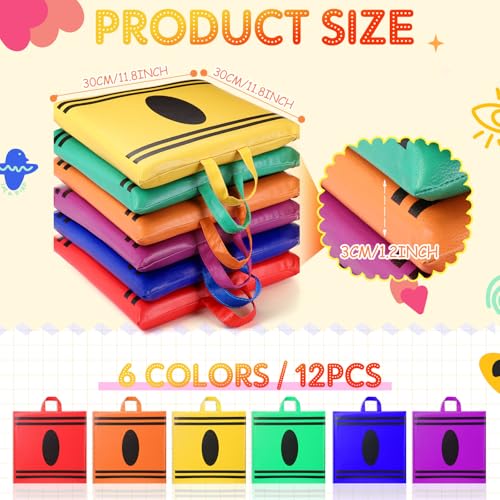 Beeveer 12 Pcs 12'' Crayon Floor Cushions with Handle for Kids Classroom Flexible Seating Colorful Floor Pillow Waterproof Cushions Seating for Toddlers Daycare Nursery Preschool School Home(Square) - color: 6 Colors, size: Crayon#1