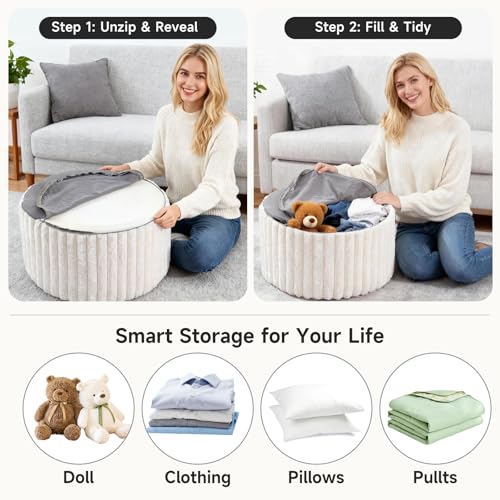 Tiita Floral Pouf Ottoman, Foot Stools Ottoman with Foam Chunk Filling, Puff Foot Rest for Couch, Living Room, Kids Room, Grey - color: Flower Grey