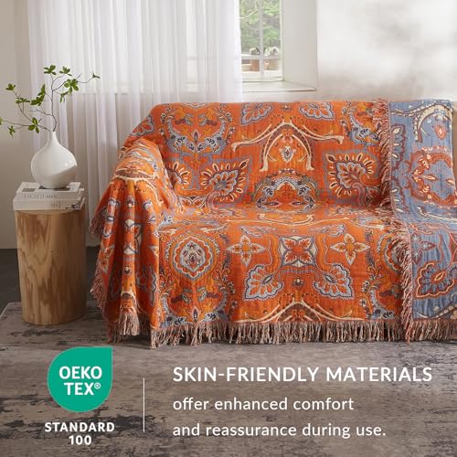 Bailix Boho Throw Blanket for Couch Sofa Bed, 100% Cotton Woven Quilt with Tassel 50”x60”, Super Soft Muslin Blanket with Floral Printed, Decorative Reversible Bed Blanket/Cover for All Seasons - color: G - Boho Floral, size: Throw-50" X 60"