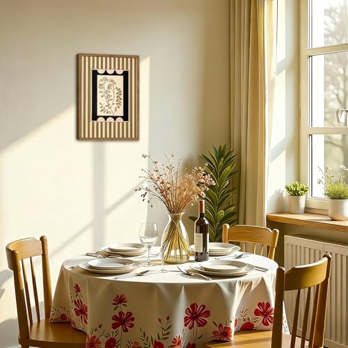 Vintage Boho Floral Wall Art Modern Botanical Flower Wall Decor Painting, Mid Century Plant Striped Poster Canvas Print Picture for Living Room Bedroom 12x16 inch Wood Framed - color: Floral D, size: 16"L x 12"W
