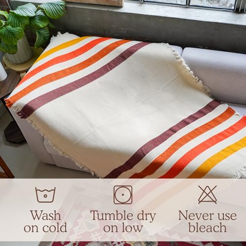 Canyon Glow Striped Afghan Throw Blanket | Thick & Cozy | Cotton USA Made (73x48) - color: Canyon Glow