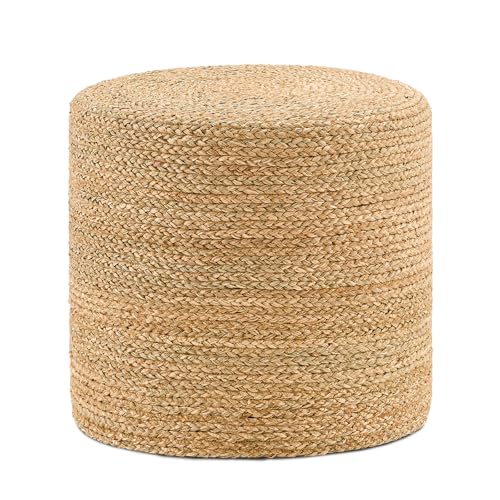 Handwoven Ottoman Pouf, Natural Seagrass Footstool, Round Braided Outdoor Seat with Sturdy Frame, Boho Accent Stool for Patio, Balcony, or Garden (Seagrass) - color: Seagrass, size: 17.7"D x 17.7"W x 15.7"H