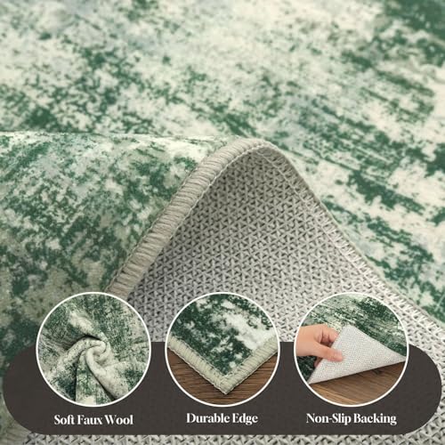 Lansny Abstract Small Area Rug 2x3 Entryway Rugs Washable Indoor Door Mat Entrance, Non Slip Kitchen Rugs, Rubber Backed Throw Rug Printed Faux Wool Floor Carpet for Front Door Foyer Entry Sink, Green - color: Green / Sage / Ivory, size: 2' x 3' (Rectangu