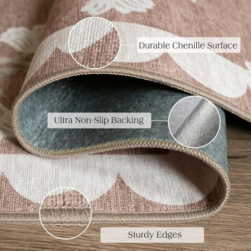 Front Door Mat Outside Entrance - 2x3 Floral Non-Slip Washable Doormat Indoor Outdoor Mat Tan Neutral Farmhouse Scalloped Entry Rug Small Throw Rugs for Entryway Kitchen Front Porch Decor - color: Flower - Brown, size: 2' x 3' (Rectangular)