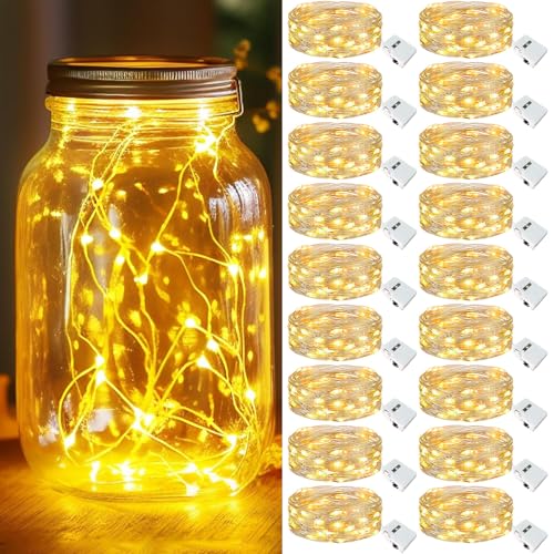 kolpop 18 Pack LED Fairy Lights Battery Operated, 7FT 20 LED Mini Twinkle String Lights Battery Powered Waterproof for Christmas Mason Jars Party (Warm White) - color: Warm White, size: 18 Pack