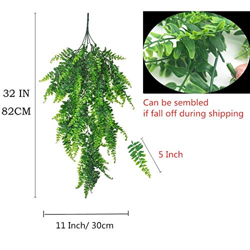 GBESTWOOW Fake Fern Artificial Hanging Ferns Outdoor Faux Hanging Greenery Plant Indoor UV Resistant Plastic Plants for Wall, Wedding Party, Holiday Decor-2Pcs - size: 32in