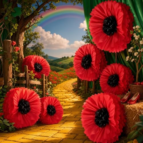 Giegxin 6 Pcs 31.5", 24" Giant Poppy Paper Flowers Wizard Party Decoration Large Red Poppies Veterans Patriotic Tissue Poppy Big Paper Flowers Decorations for Wall Memorial Day Halloween Birthday - color: Red,Black, size: 31.5", 24"