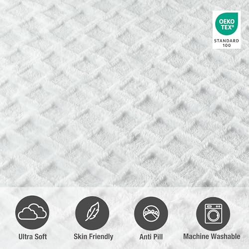 Velvet Plush Jacquard Tile Throw Blanket for Couch - Buttery Soft, Cozy Throw, for Women (Bright White, 50" x 60") - color: Bright White