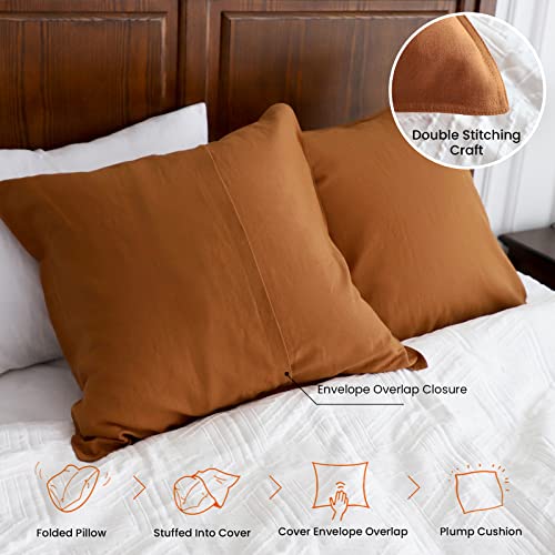 Simple&Opulence Linen Euro Shams Basic Style Solid Color 24x24 Inch Pack of 2 Flax Cotton Blend Decor Throw Pillow Covers Soft Breathable Farmhouse Pillow Shams - Rust - color: Rust, size: 24"×24"