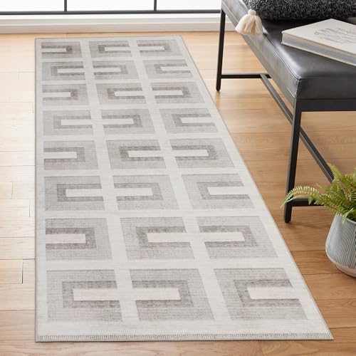 ReaLife Rugs Machine Washable Area Rug Runner - Living Room Bedroom Bathroom Kitchen Entryway Office - Non-Slip Baking Low Pile Stain Resistant Premium - Modern Geometric - Remi - Beige 2'6" x 6' - color: Remi - Beige, size: 2'6" x 6' (Rectangular)