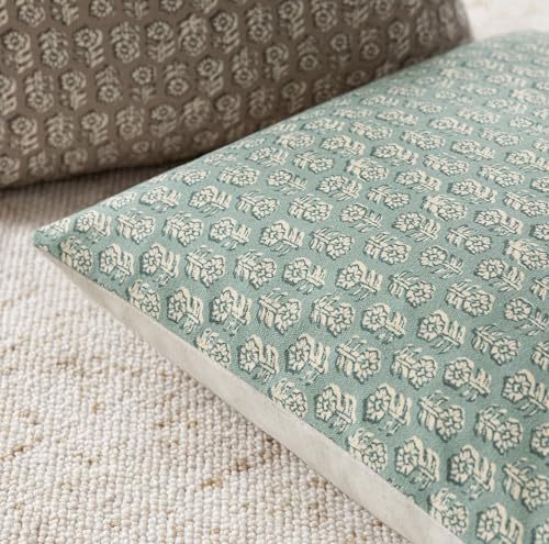 Foindtower Set of 2 Decorative Neutral Floral Print Throw Pillow Covers Vintage Accent Farmhouse Cushion Covers Boho Home Decor for Sofa Chair Couch Bedroom Living Room Outdoor,18×18 Inch,Aqua Blue - color: Aqua Blue, size: 18" x 18" (Pack of 2)
