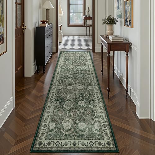 Runner Rug, Washable Non Slip Low Pile Kitchen Runner, Soft Boho Modern Rug for Hallways, Bedroom, 2'6"x 8, Sage Green - color: A-sage Green, size: 2'6" x 8' (Rectangular)