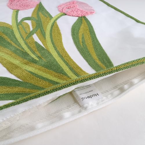 Embroidery Throw Pillow Cover 18x18 Home Decor Tulip Flower Loop Embroidered Floor Pillow Cover for Couch 100% Cotton Canvas Pillow Case Floral Cushion Cover 45x45cm, Pink Tulip, 1 Piece - color: Pink Tulip