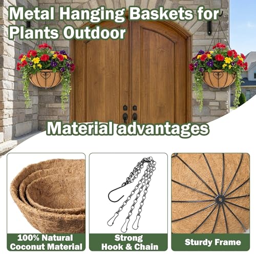 4 Pack 12 Inch Hanging Baskets for Plants Outdoor Metal Hanging Planter Basket with Coco Coir Liner Hanging Flower Baskets Hanging Flower Pots Holder for Garden, Patio(Modern) - size: 12 Inch, style: Modern