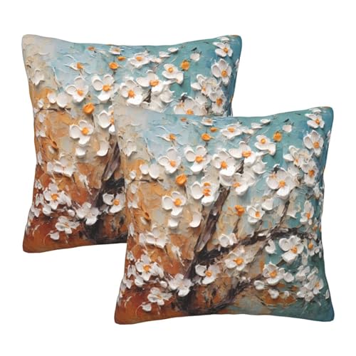 Blossom Painting Decorative Throw Pillow Covers 18 x 18 Set of 2 White Flowers Outdoor Home Decor Tree Painting Couch Cushion Case - color: Blossom Painting, size: 18" x 18" (Pack of 1)