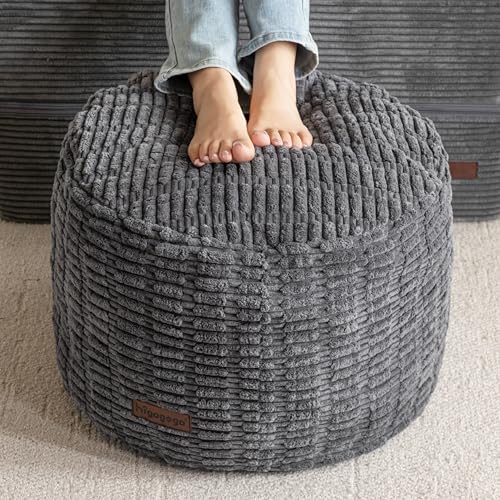 HIGOGOGO Pouf Ottoman Stuffed Round Modern Foam Filled Foot Rest Poufs for Living Room Chair Decorative 20 X 15 Inches Boho Relax Stool for Wedding Christmas Party, Dark Grey - color: Dark Grey, size: 20"D x 20"W x 15"H