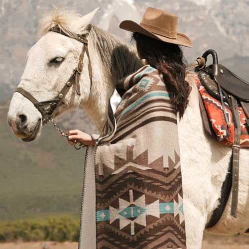 Aztec Throw Blanket with Soft Sherpa Lining, Traditional Southwestern Navajo Tribal Style Warm Throw for Camping, Outdoor, Cozy Boho Blanket for Couch, Sofa, Bed, 50"x60", Teddy Brown - color: Teddy Brown, size: 50" x 60"