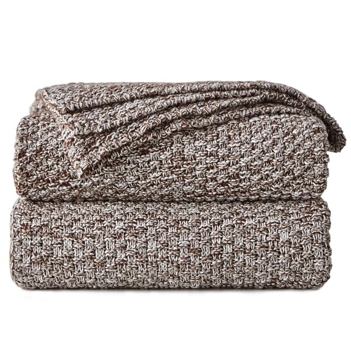 Longhui bedding 100% Cotton Knitted Throw Blanket – Coffee, Soft & Cozy, Machine Washable, 51"x63" – Perfect for Living Room, Couch, Sofa, Bed or Travel - color: Coffee, size: 51" x 63", Standard