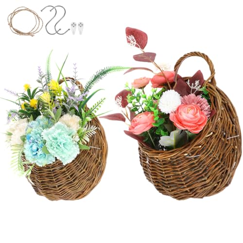 Yardwe 2Pcs Woven Hanging Basket Hanging Planter, Hanging Basket for Plant, Woven Storage Basket Hanging Flower Basket for Front Door, Home, Garden